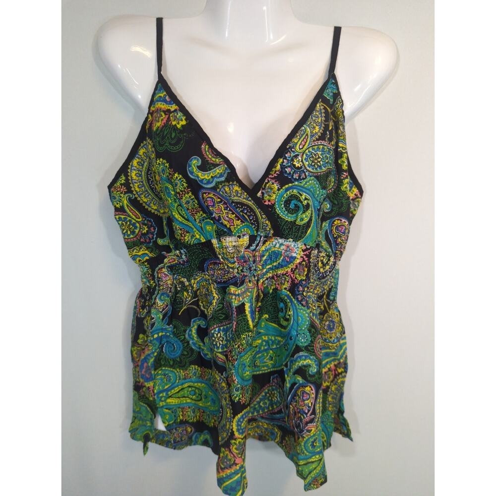 Cute Options Green Paisley Babydoll Cami V-Neck XL‎ NWT Coastal Bohemian